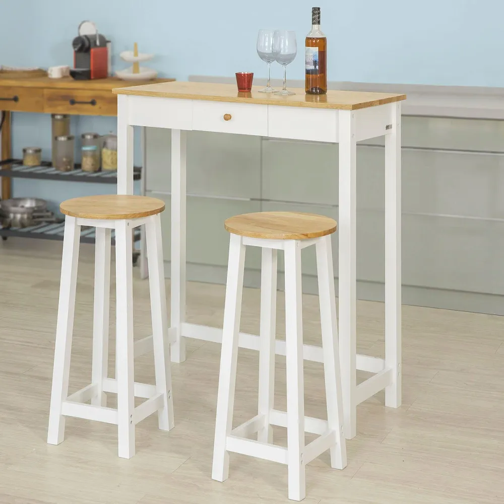 Counter Height Barbord og 2 barstole - højt hvidt køkkenbord