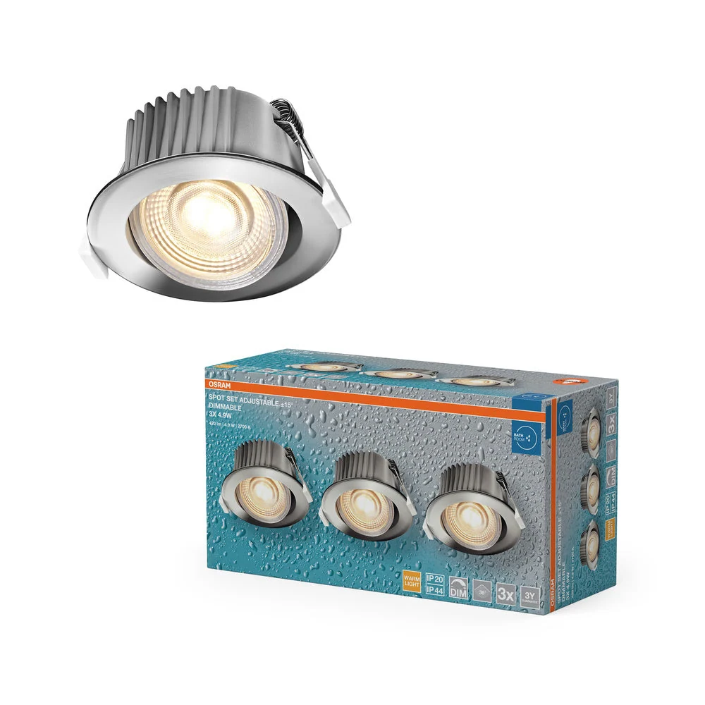 OSRAM LED Spot Set Adjust 420lm 4,9W/827 DIM IP44 krom 3-pak