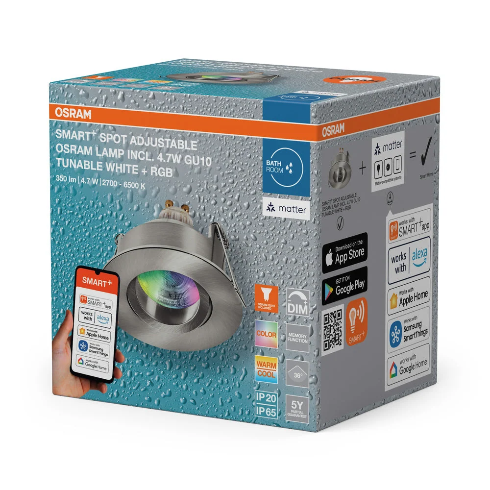 OSRAM SMART+ Matter spot adjust 350lm 4,7W/RGBW GU10 IP65 satineret nikkel