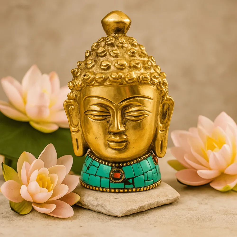 Buddha Hoved Statue Messing 8 cm