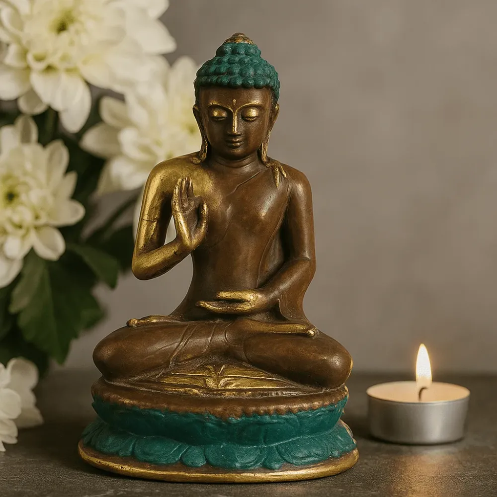 Buddha statue stor siddende messing