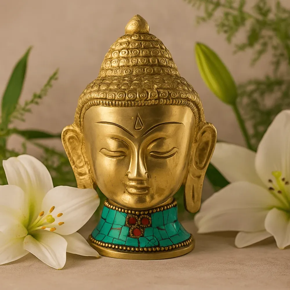 Messing Buddha Statue Stor Hoved 11.5 cm
