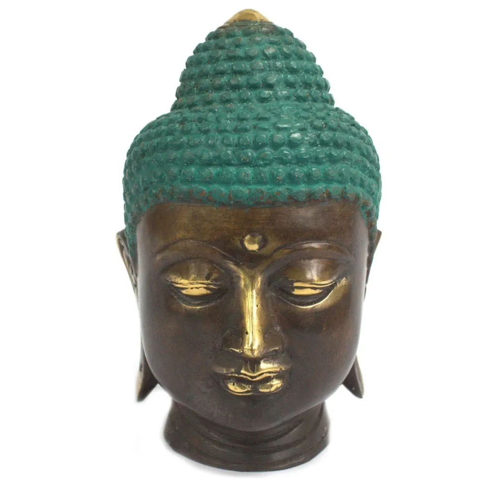 Stor Buddha-hovedstatue i messing