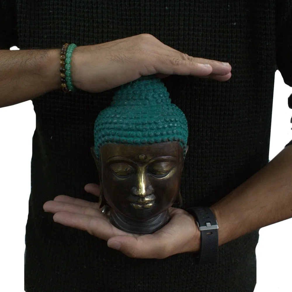Stor Buddha-hovedstatue i messing