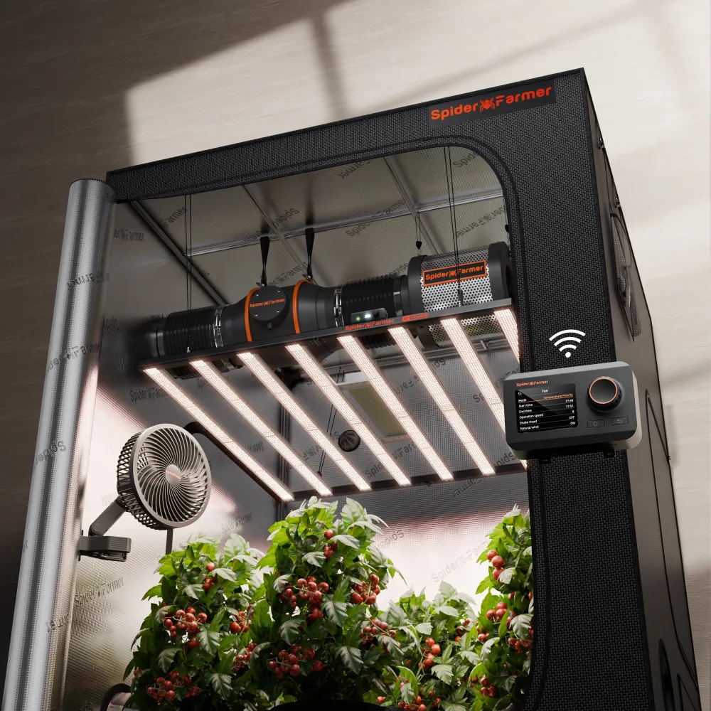 Spider Farmer Komplet sæt – 150×150×200 cm til 9 planter | G1000W LED-vækstlampe | 6 cm klipsventilator | 6 cm ventilation...