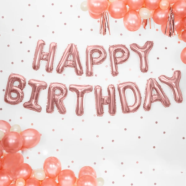 "Happy Birthday" folie ballonsæt - rose forgyldt