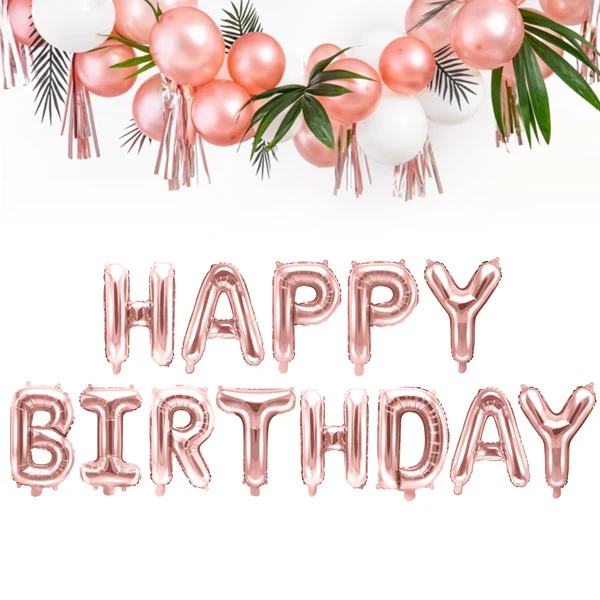 "Happy Birthday" folie ballonsæt - rose forgyldt