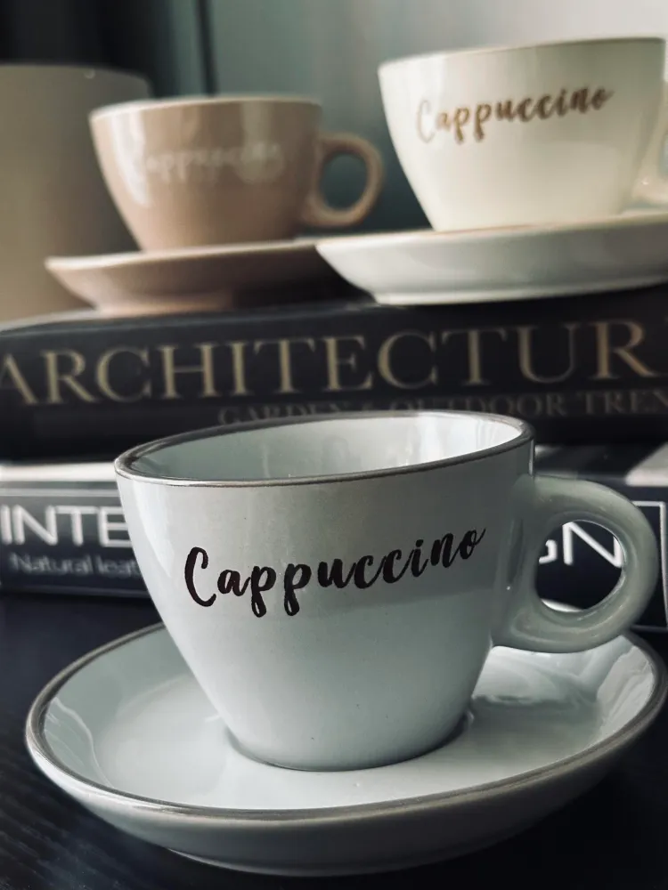 Kop m. underkop Cappuccino - Sæt med 4 stk.