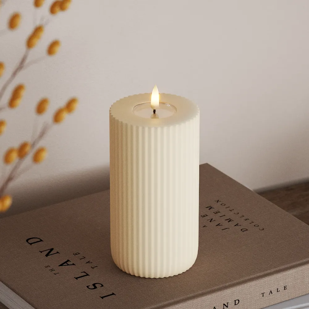Solid Stripe LED Bloklys Ø 8 X 15 Cm Cream