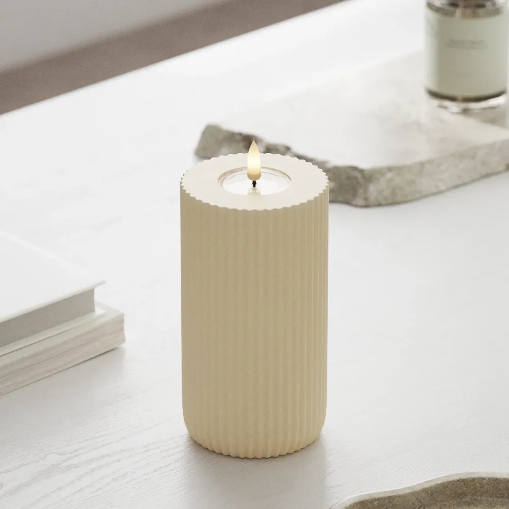 Solid Stripe LED Bloklys Ø 8 X 15 Cm Cream
