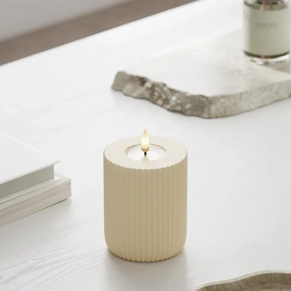 Solid Stripe LED Bloklys Ø 8 X 10 Cm Cream