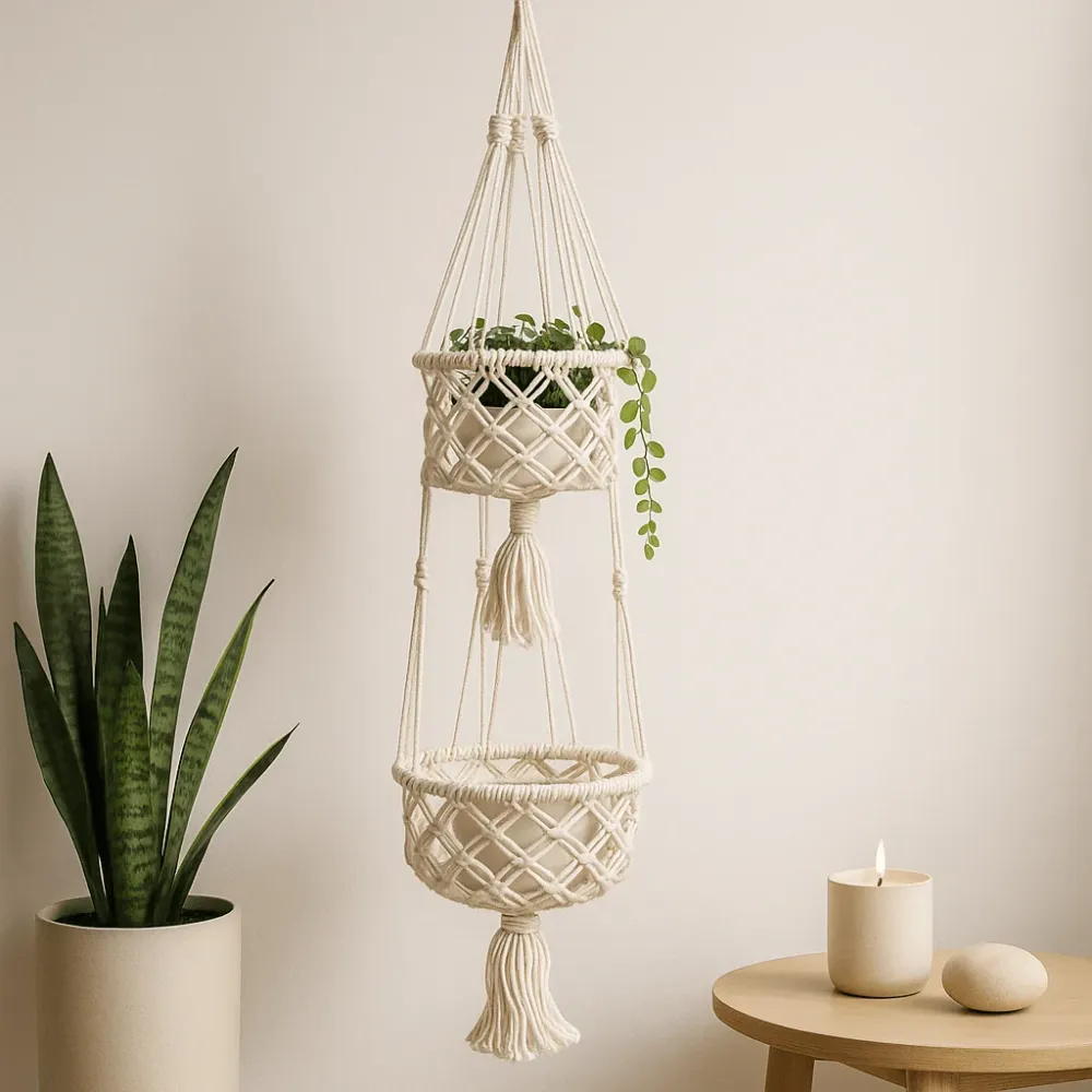 Macramé planteophæng til to potter