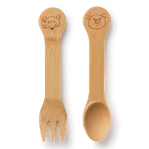 Børnebestik med motiv i certificeret bambus fra Bambu, 13 cm