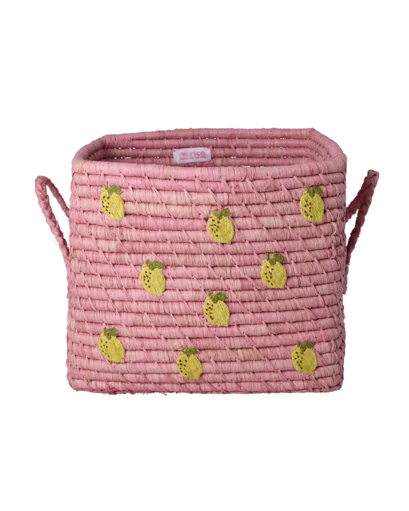 Firkantet Raffia Kurv - Rosa - Lemon
