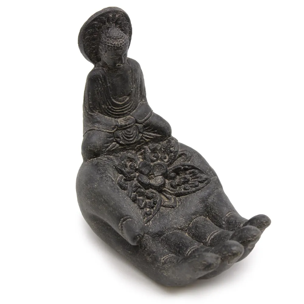 Røgelsesbrænder Buddha og Hånd Sort
