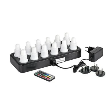 LED Lys Multi Farve Varm Ivory Kold Hvid B40xH70mm med Fjernbetjening,12 stk/krt
